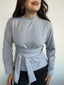 TOP KYOTO GRIS - POLERA CON LAZOS MANGA LARGA DE ALGODÓN