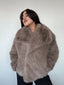 Abrigo café peludo para mujer con cuello solapa, suave, elegante y abrigador kadenkas.com