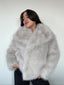 Abrigo gris peludo para mujer con cuello solapa, suave, elegante y abrigador kadenkas.com