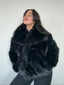 Abrigo negro peludo para mujer con cuello solapa, suave, elegante y abrigador kadenkas.com