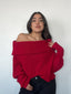 Sweater rojo tejido para mujer con diseño off-shoulder suave y cómodo kadenkas.com