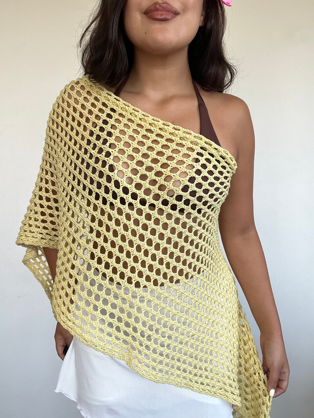 bolero tejido calado de algodón color amarillo para mujer estilo boho capa ligera verano