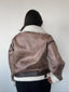 Chaqueta caqui café tipo cazadora para mujer con chiporro, cinturón y cuello alto kadenkas.com