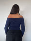 Polera azul marino off-shoulder para mujer, ajustada, elasticada, manga larga y cómoda kadenkas.com
