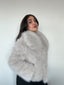 Abrigo gris peludo para mujer con cuello solapa, suave, elegante y abrigador kadenkas.com
