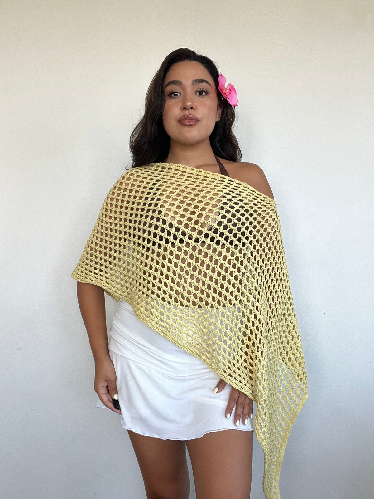 bolero tejido calado de algodón color amarillo para mujer estilo boho capa ligera verano