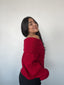 Sweater rojo tejido para mujer con diseño off-shoulder suave y cómodo kadenkas.com