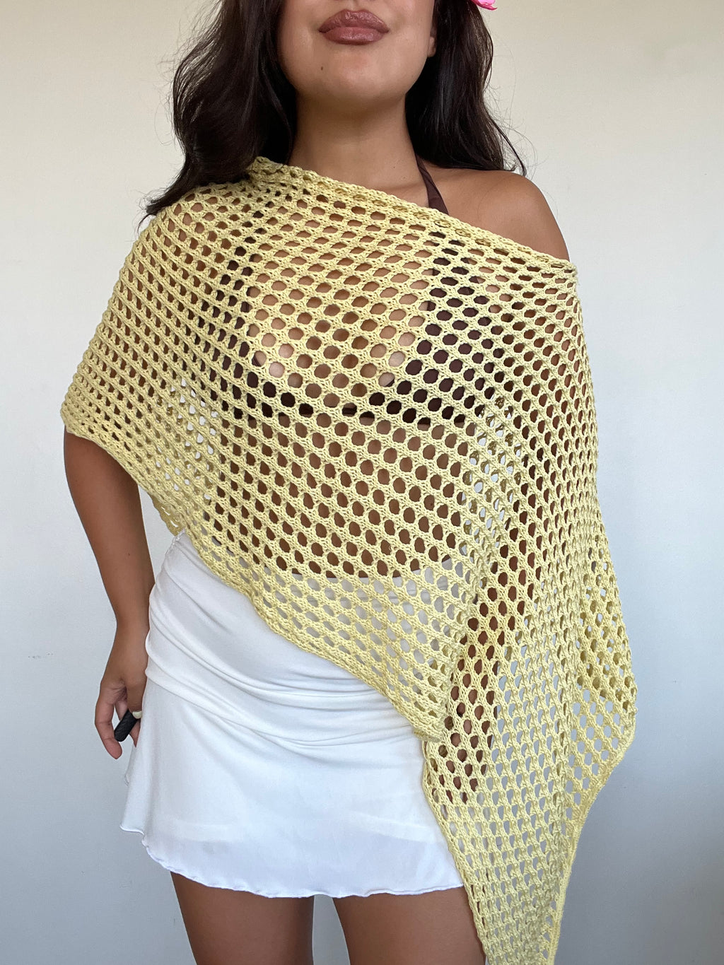 bolero tejido calado de algodón color amarillo para mujer estilo boho capa ligera verano