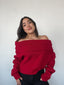 Sweater rojo tejido para mujer con diseño off-shoulder suave y cómodo kadenkas.com