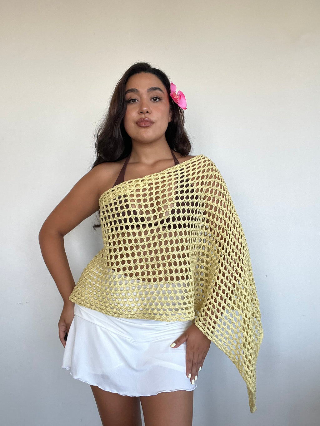 bolero tejido calado de algodón color amarillo para mujer estilo boho capa ligera verano