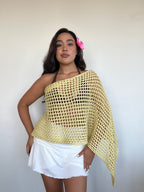 bolero tejido calado de algodón color amarillo para mujer estilo boho capa ligera verano