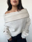 Sweater crudo tejido para mujer con diseño off-shoulder suave y cómodo kadenkas.com