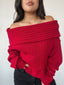 Sweater rojo tejido para mujer con diseño off-shoulder suave y cómodo kadenkas.com