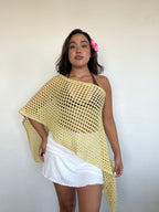 bolero tejido calado de algodón color amarillo para mujer estilo boho capa ligera verano