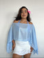 top bolero celeste con brillo para mujer capa ligera estilo verano boho