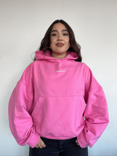 POLERÓN HOODIE ROSADO - OVERSIZE CON GORRO LOGO BORDADO