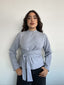 TOP KYOTO GRIS - POLERA CON LAZOS MANGA LARGA DE ALGODÓN