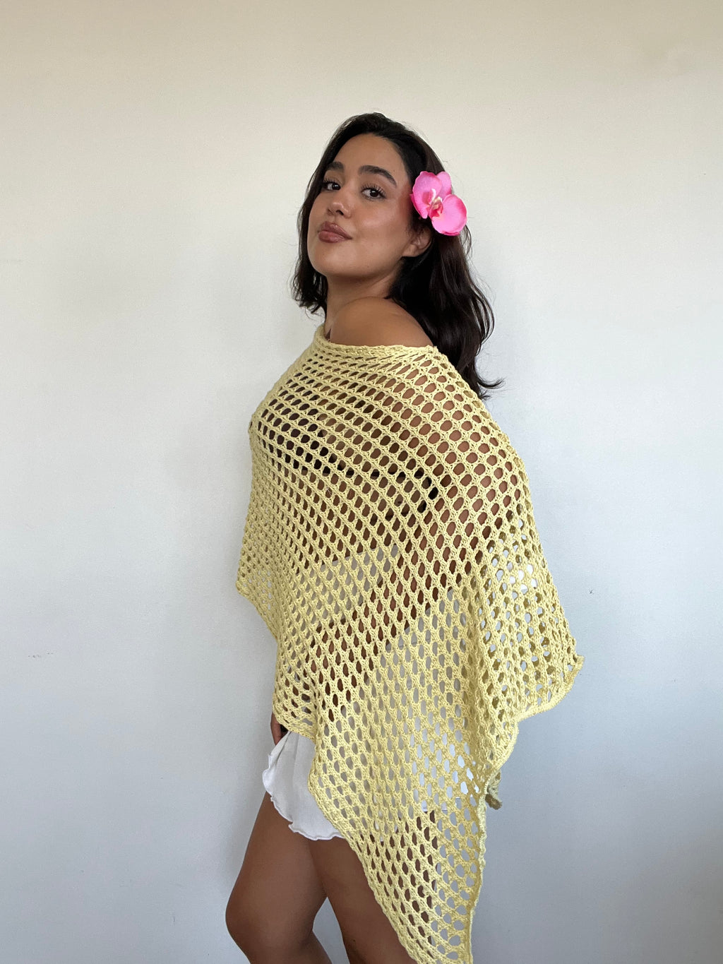bolero tejido calado de algodón color amarillo para mujer estilo boho capa ligera verano