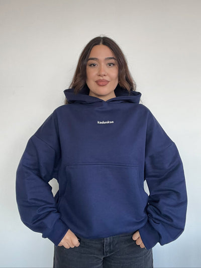 (PRE-VENTA) POLERÓN HOODIE AZUL MARINO - OVERSIZE CON GORRO LOGO BORDADO