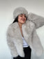 Abrigo gris peludo para mujer con cuello solapa, suave, elegante y abrigador kadenkas.com