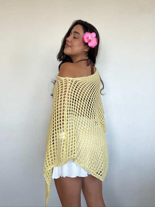bolero tejido calado de algodón color amarillo para mujer estilo boho capa ligera verano