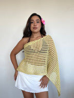 bolero tejido calado de algodón color amarillo para mujer estilo boho capa ligera verano