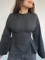 TOP MIKA NEGRO - POLERA CON PINZAS MANGA LARGA DE ALGODÓN