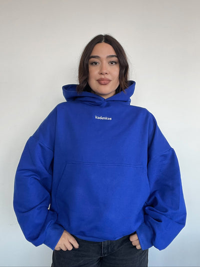 POLERÓN HOODIE AZUL REY - OVERSIZE CON GORRO LOGO BORDADO