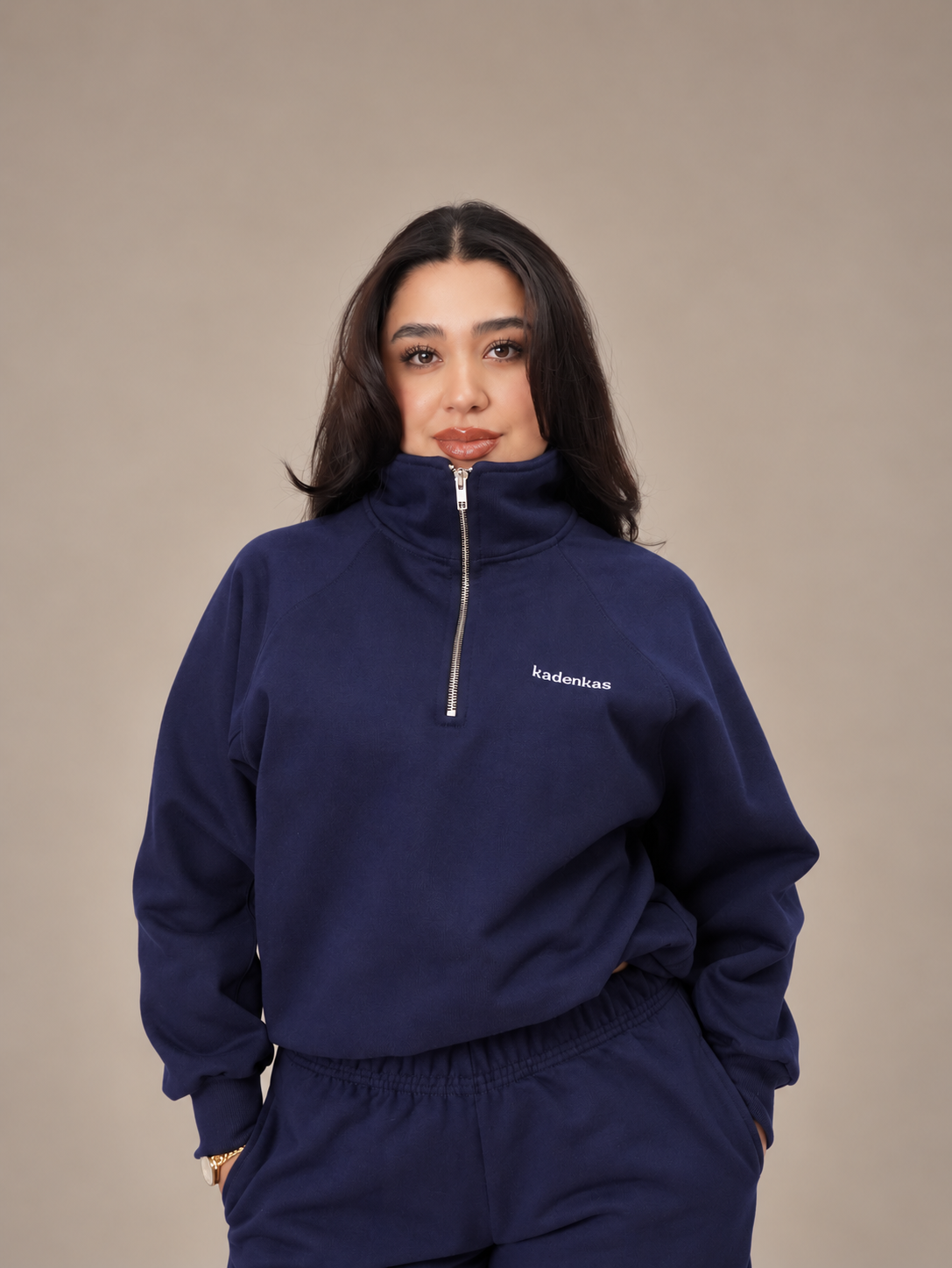 POLERÓN MEDIO CIERRE LOGO BORDADO - AZUL MARINO
