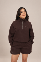SHORT DE BUZO LOGO BORDADO - CAFÉ