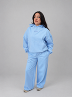 POLERÓN HOODIE CANGURO LOGO BORDADO - CELESTE