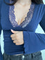 TOP SIENNA AZUL - POLERA CON ESCOTE Y ENCAJE
