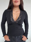 TOP SIENNA NEGRO - POLERA CON ESCOTE Y ENCAJE