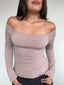 TOP LUNA BEIGE - POLERA MANGA LARGA OFF SHOULDER AJUSTADA