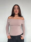 TOP LUNA BEIGE - POLERA MANGA LARGA OFF SHOULDER AJUSTADA