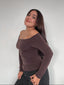 TOP LUNA CAFÉ - POLERA MANGA LARGA OFF SHOULDER AJUSTADA