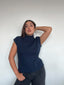 SWEATER HANNAH AZUL - CHALECO DE ALGODÓN DE CUELLO ALTO