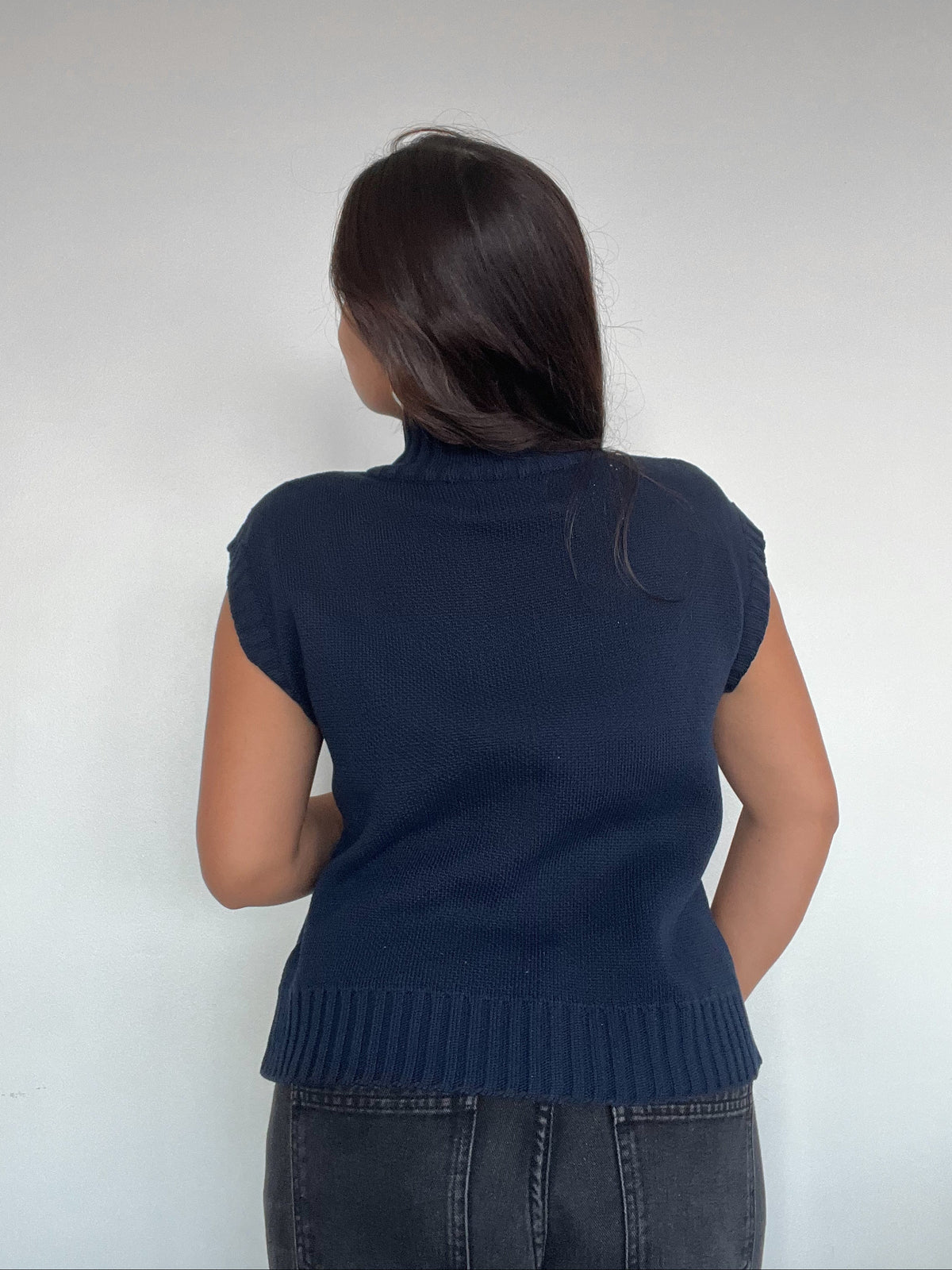 SWEATER HANNAH AZUL - CHALECO DE ALGODÓN DE CUELLO ALTO