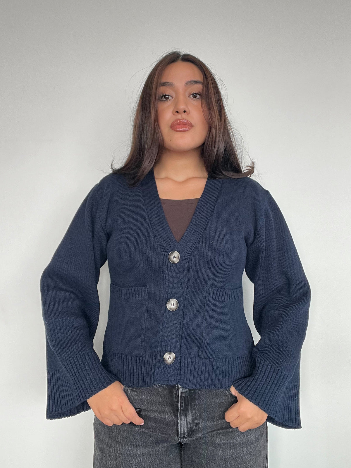 SWEATER ÁMBAR AZUL - CHALECO DE ALGODÓN CÁRDIGAN MANGAS ANCHAS
