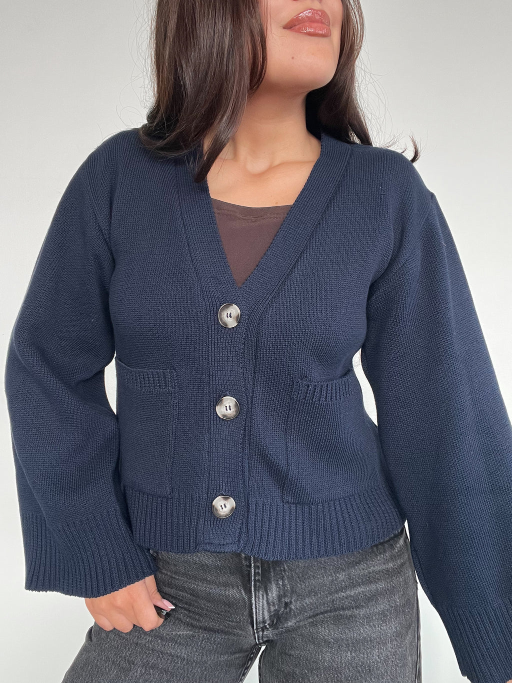 SWEATER ÁMBAR AZUL - CHALECO DE ALGODÓN CÁRDIGAN MANGAS ANCHAS