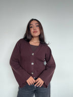 SWEATER ÁMBAR CAFÉ - CHALECO DE ALGODÓN CÁRDIGAN MANGAS ANCHAS