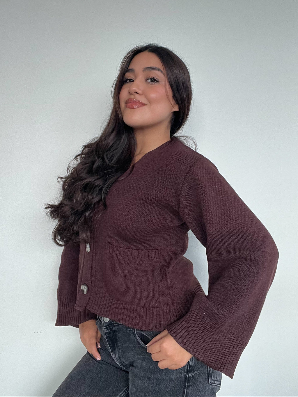 SWEATER ÁMBAR CAFÉ - CHALECO DE ALGODÓN CÁRDIGAN MANGAS ANCHAS