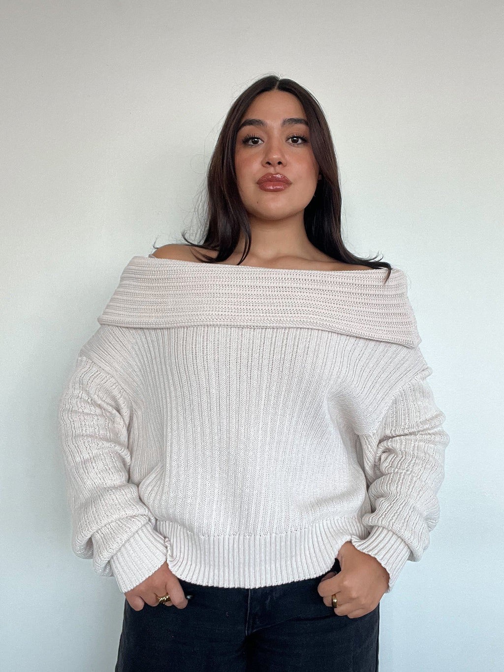 SWEATER LINA CRUDO - CHALECO DE ALGODÓN OFF SHOULDER OVERSIZE