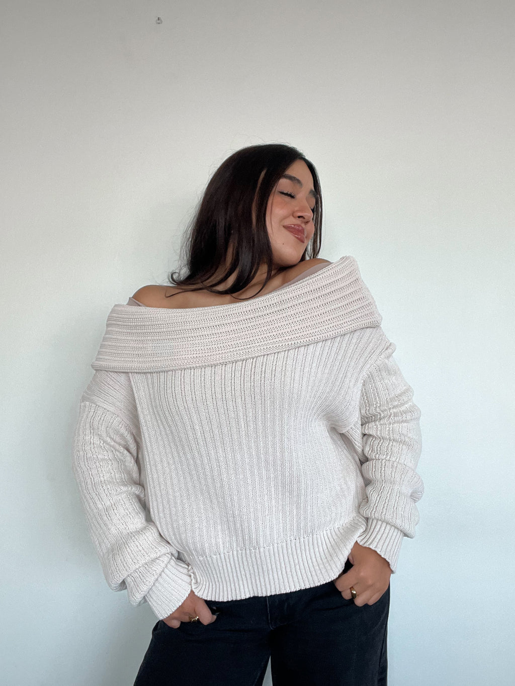 SWEATER LINA CRUDO - CHALECO DE ALGODÓN OFF SHOULDER OVERSIZE