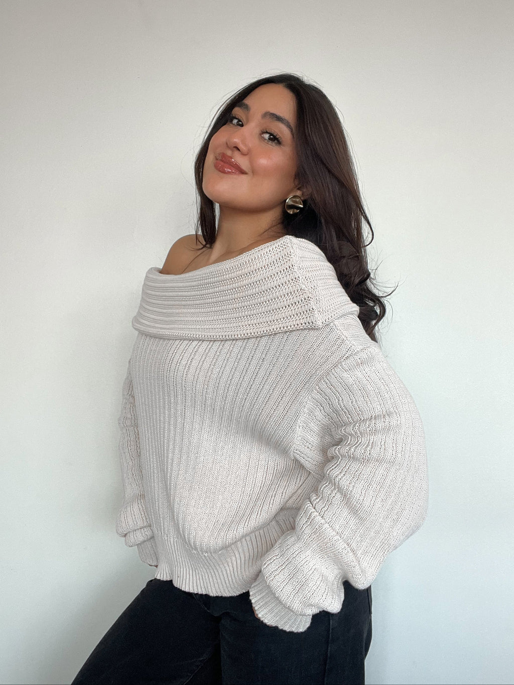 SWEATER LINA CRUDO - CHALECO DE ALGODÓN OFF SHOULDER OVERSIZE