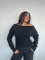 (PRE-VENTA) SWEATER REGINA NEGRO - CHALECO DE ALGODÓN CUELLO ANCHO Y PRETINA ALTA