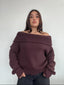 [PRE-VENTA] SWEATER LINA CAFÉ - CHALECO DE ALGODÓN OFF SHOULDER OVERSIZE
