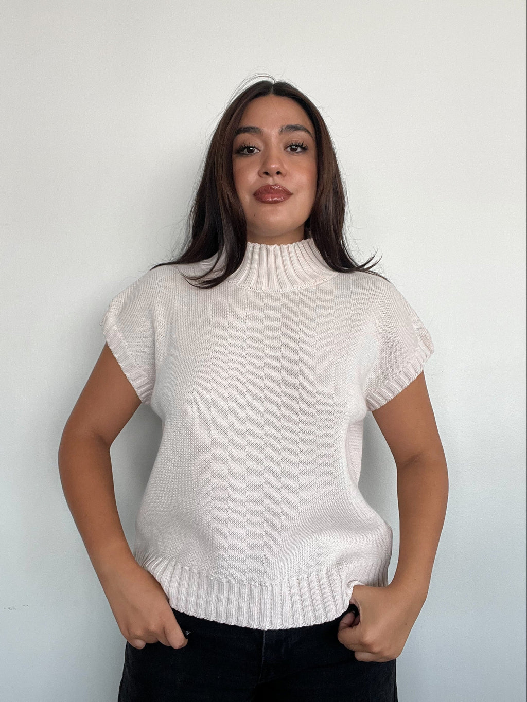 SWEATER HANNAH CRUDO - CHALECO DE ALGODÓN DE CUELLO ALTO