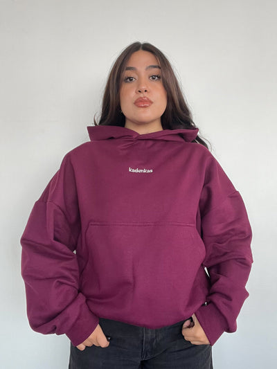 (PRE-VENTA) POLERÓN HOODIE BURDEO - OVERSIZE CON GORRO LOGO Y ESPALDA BORDADO