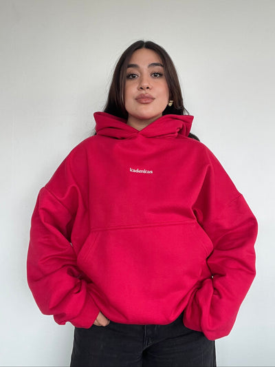 (PRE-VENTA) POLERÓN HOODIE ROJO - OVERSIZE CON GORRO LOGO Y ESPALDA BORDADO